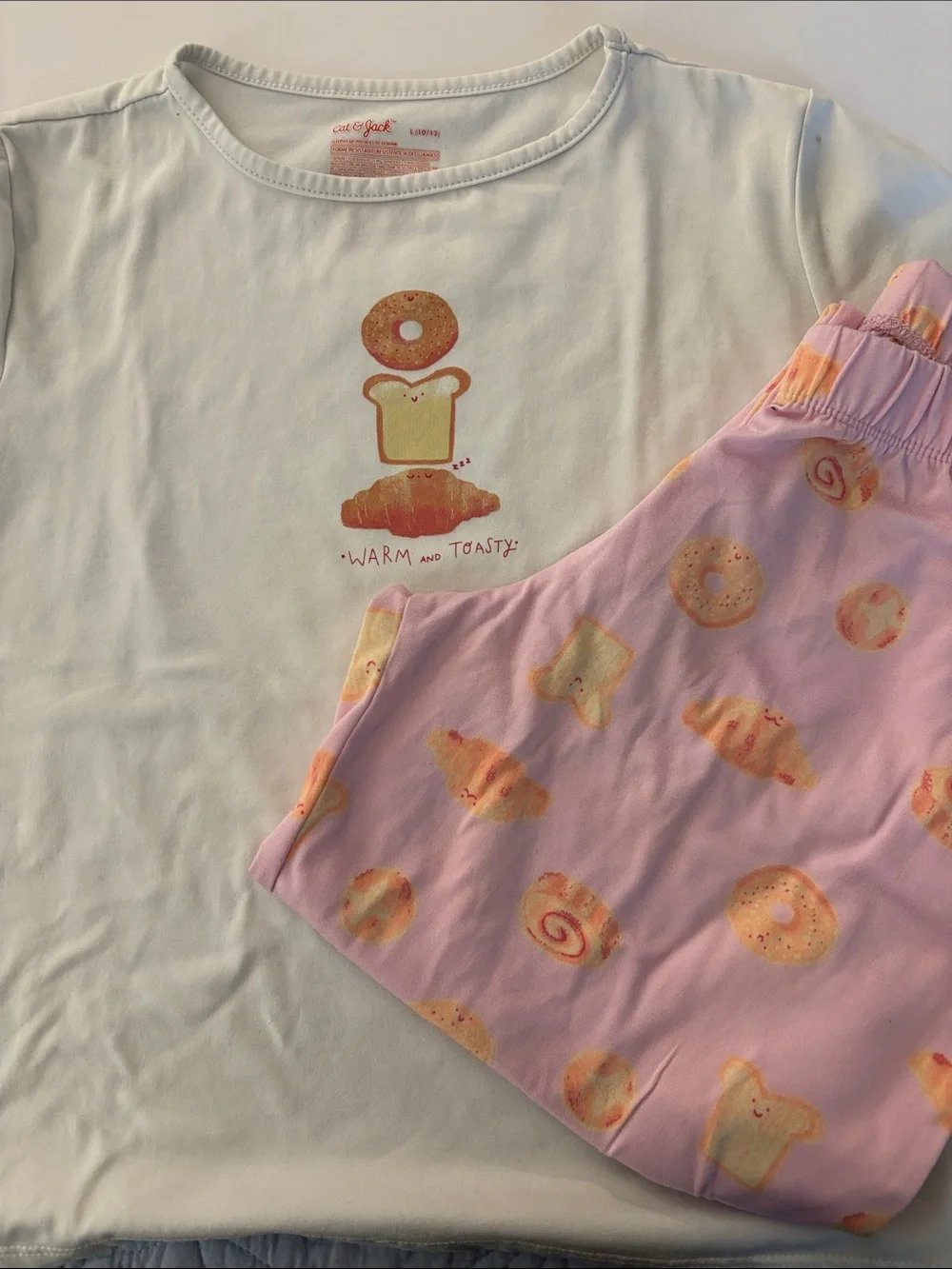 Cat & Jack White Top and Pink Pastry-Print Pajama Set